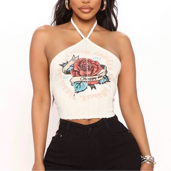 Ivory Cropped Halter Top - Picture 3 of 9